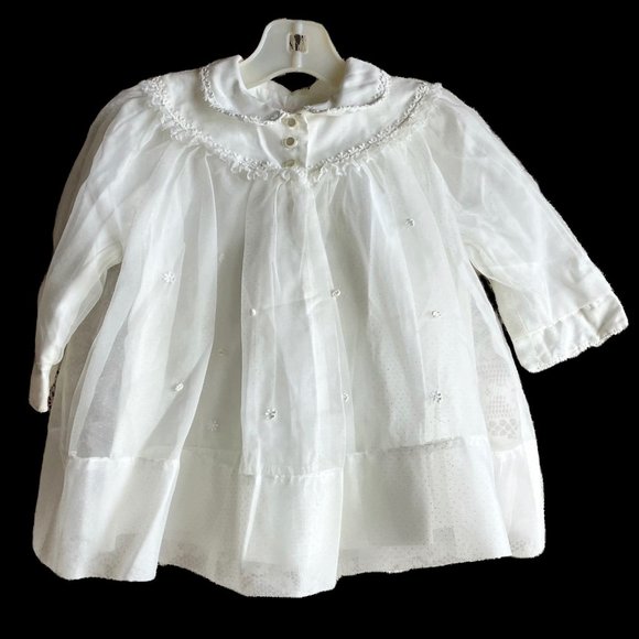 Baby White Nylon Floral Applique Christening Coat - Picture 12 of 12